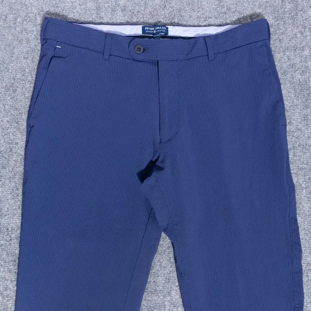 Peter Millar Crown Crafted Matlock Seersucker Performance Blue Pants 32x30 Golf